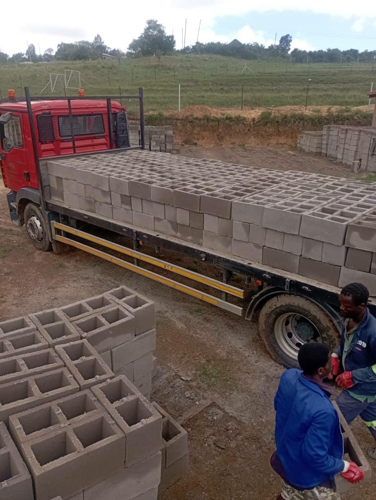 Truck loaded with concrete blocks for delivery
